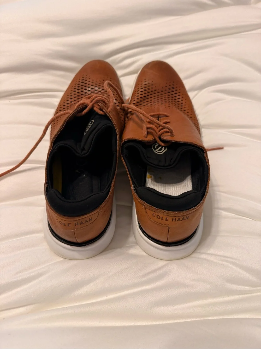 Cole Haan Tan Leather Perforated Lace-Up Oxfords